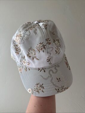 Champagne Embroidered Floral Jacquard Satin Baseball Cap Snake Brocade Hat